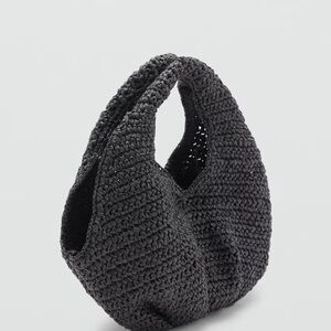 Mango Black Crochet Hobo Bag